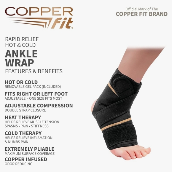 Copper Fit Rapid Relief  Ankle & Foot Wrap with Hot/Cold Pack - Picture 2 of 9